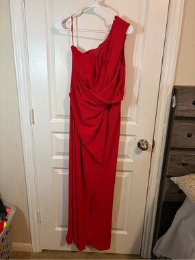 JAYGODFREY Red One-Shoulder Draped Gown